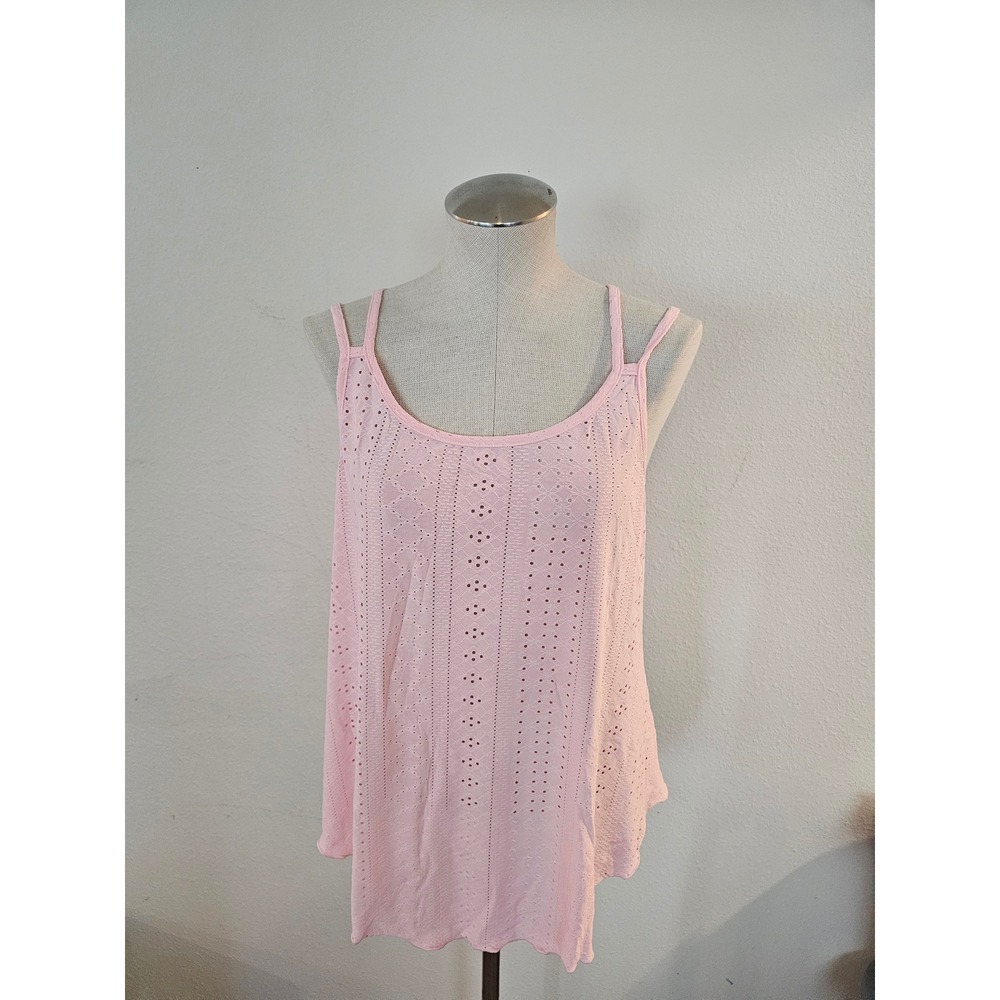 Dressin Womens Pink Pointelle Eyelet Double Strap Tank Top Size Large NWT